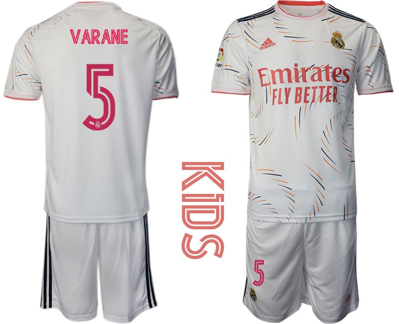 Youth 2021-2022 Club Real Madrid home white #5 Adidas Soccer Jersey->real madrid jersey->Soccer Club Jersey